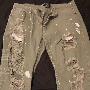 Mens size 34 skinny fit Green ripped jeans